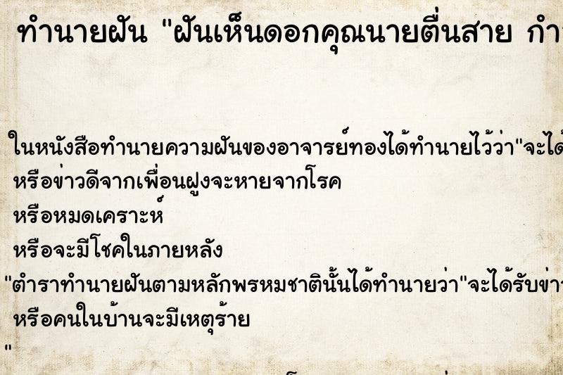 ทำนายฝันทำนายฝันฝันเห็นดอกคุณนายตื่นสายกำลังจะเอาไปปลูก